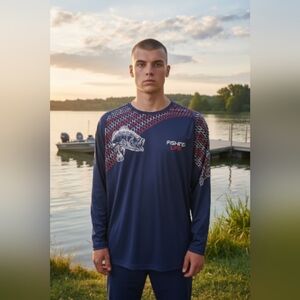 Fishing Line Men's Size Large Uv Ray Protection Drifit Boat Shirt Fat Bass NWT